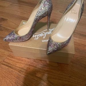 Christian Louboutin Pigalle Follies 100 GLIT Aqua/Ruban